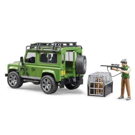 Bruder masina de teren Land Rover Defender cu padurar si caine